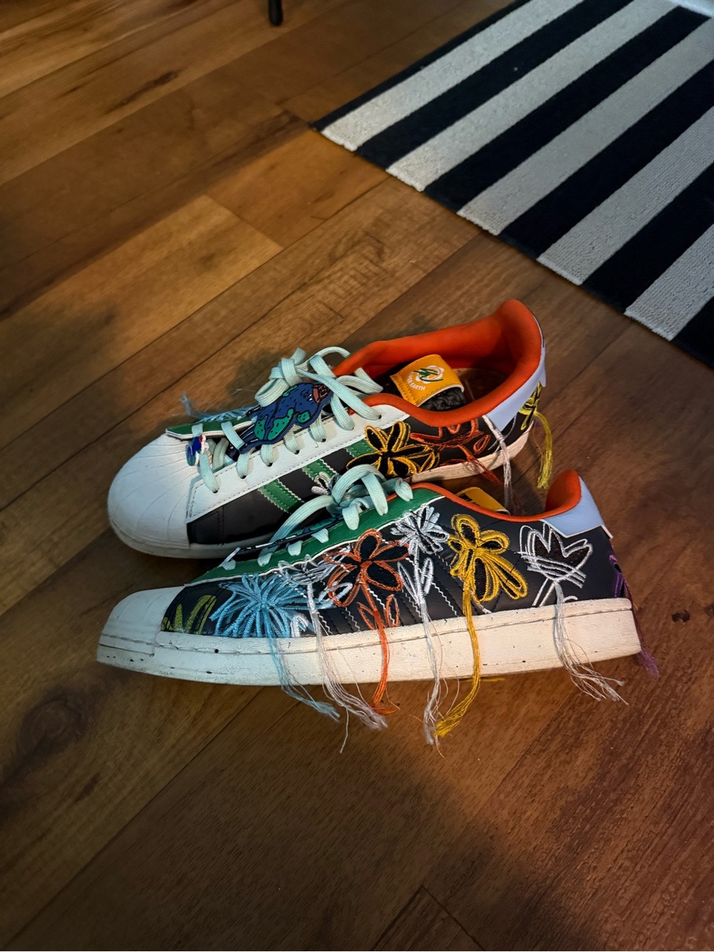 Adidas Super Earth Superstars w Floral Stiching & Tassels- Multi Colored - Picture 5 of 5
